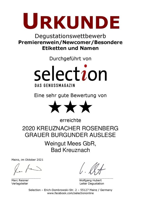 2020 GRAUBURGUNDER AUSLESE edelsüss | Rosenberg | 750ml