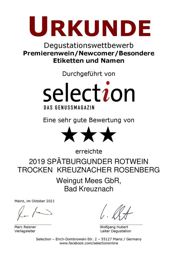 2019 SPÄTBURGUNDER ROTWEIN trocken | Rosenberg | 750ml